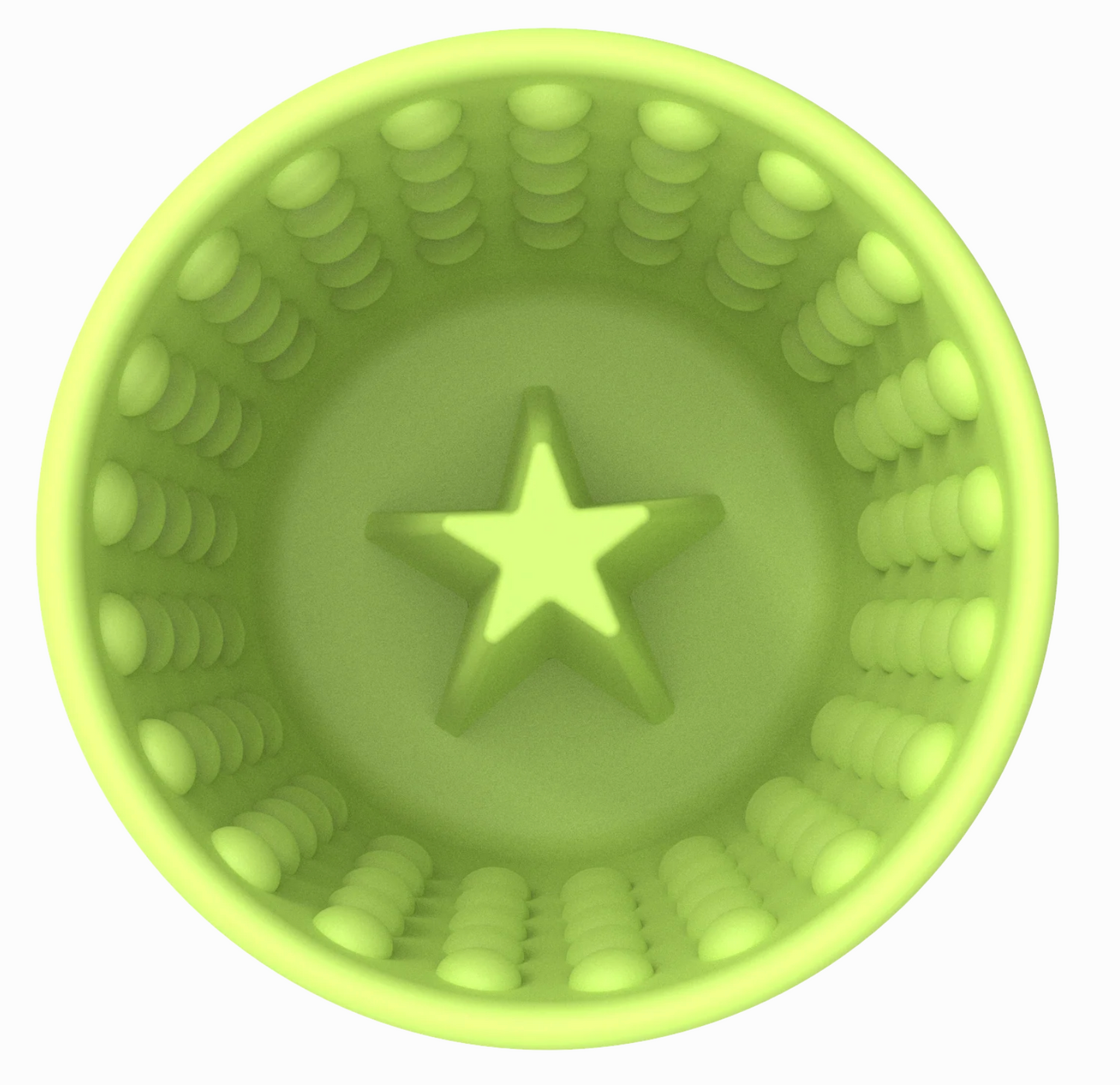 The Lickimat® Yoggie Pot dog enrichment feeder - green - top view with grooves