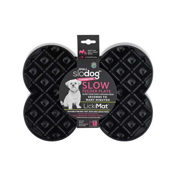 Black bone shaped slow feeder dog bowl