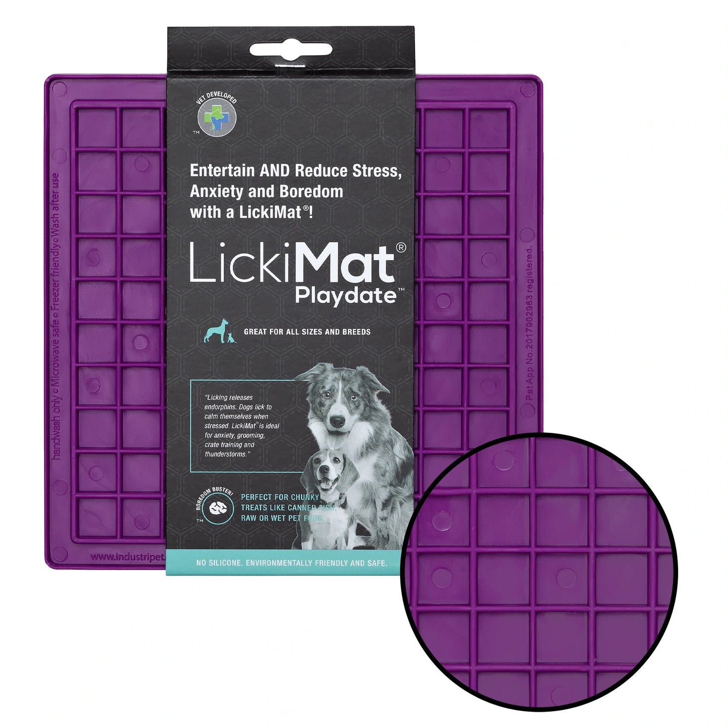 Purple Lickimat Playdate for dogs. Naked Munch Pets