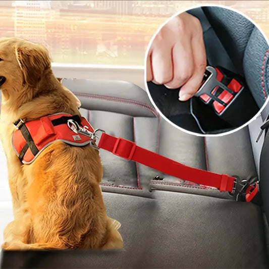 Adjustable dog seatbelt - red 