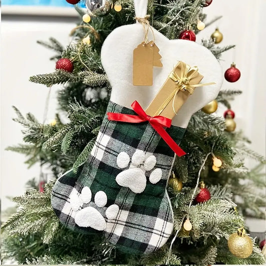 green and white gingham dog Christmas stocking - Naked Munch Pets 
