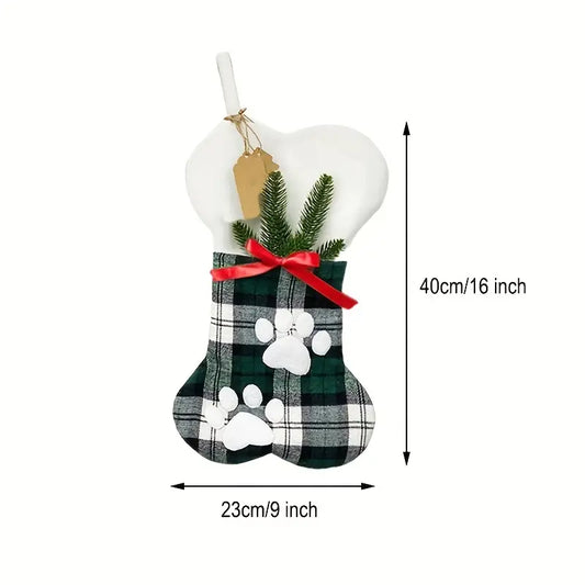 green and white gingham dog Christmas stocking with measurements- Naked Munch Pets 