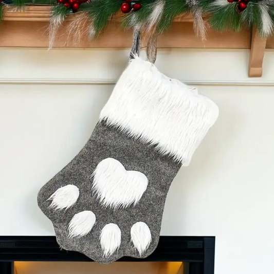 Grey plush Christmas stocking for dogs - Naked Munch Pets 