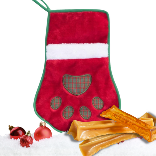Dog Christmas stocking with bone marrow chews 